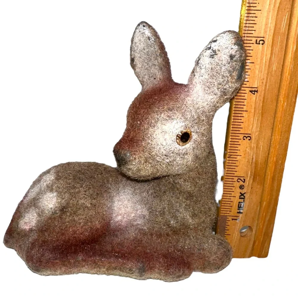Lot 2 Vintage‎ Deer Fawn Velvet Flocked Figurines Figures Hong Kong